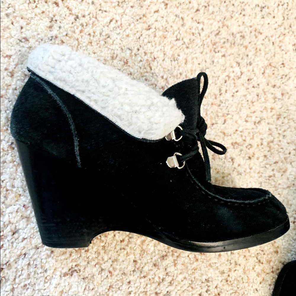 Black Suede Platform Heel Booties Size 8